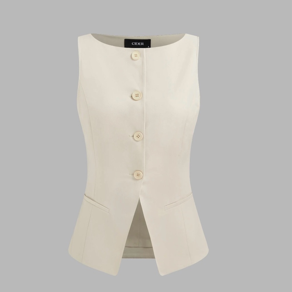 Wove Boatneck Solid Button Vest